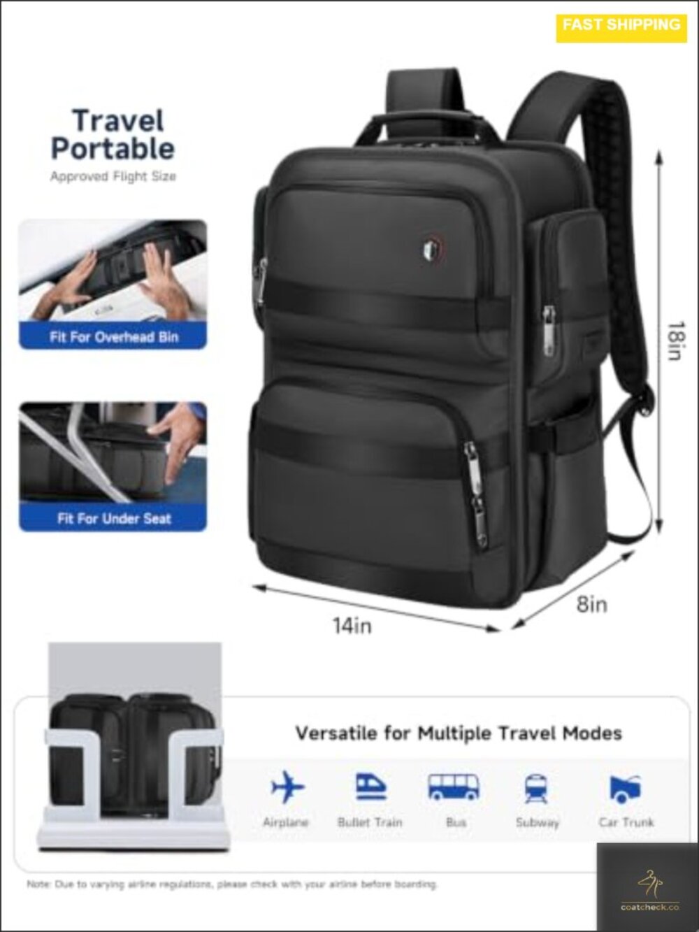 16" Laptop Backpack Men USB Charging Ports Water-Resistant TSA Friendly Work - Picture 5 of 5